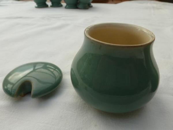 Image 3 of Green Denby egg cups, mustard pot and pie crust lifter