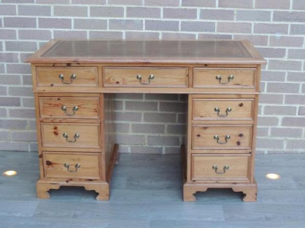 Image 1 of Welsh Pine Pedestal Desk with Leather Top (UK Delivery)
