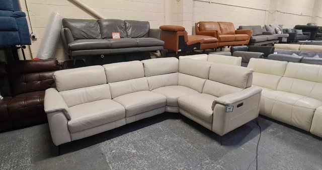 Preview of the first image of Illinois silver leather electric recliner corner sofa.