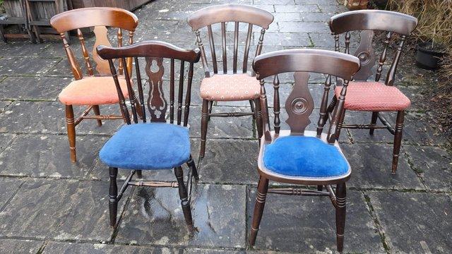 Image 1 of Wooden Vintage Dining Chairs with Fabric Seats