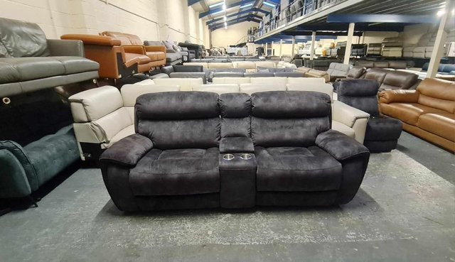 Preview of the first image of Radley Decent charcoal fabric manual recliner sofa.