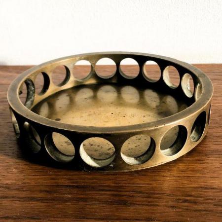 Image 1 of Old brass wine bottle coaster – heavy, upcycled/repurposed.