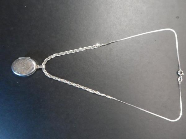 Image 1 of Solid Silver Locket and Chain