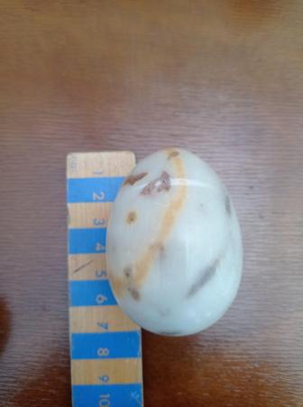 Image 1 of Egg ornaments. Six lovely stone eggs plus wooden bowl.