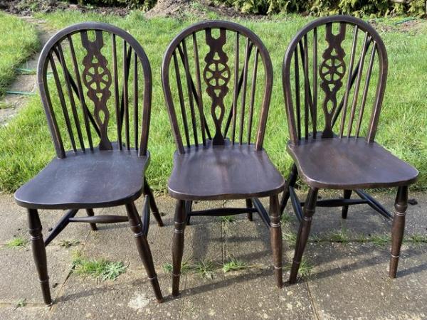 Image 16 of Vintage Antique Dark Brown Gate Leg Table & 3 Chairs