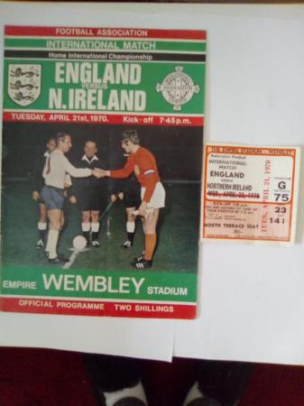 Image 2 of 1970 England v N.ireland programme and Wembley ticket stub