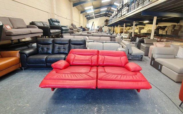 Image 3 of La-z-boy Raleigh red leather electric 3 seater sofa