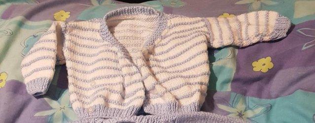 Image 2 of Hand knitted blue and white baby cardigans £5 each