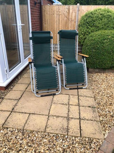 Preview of the first image of Green recliner garden chair loungers x2.