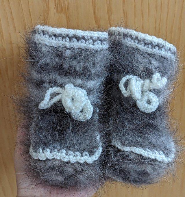 Preview of the first image of Baby Booties Angora Booties Knitted Booties UK size: 0-2.5.
