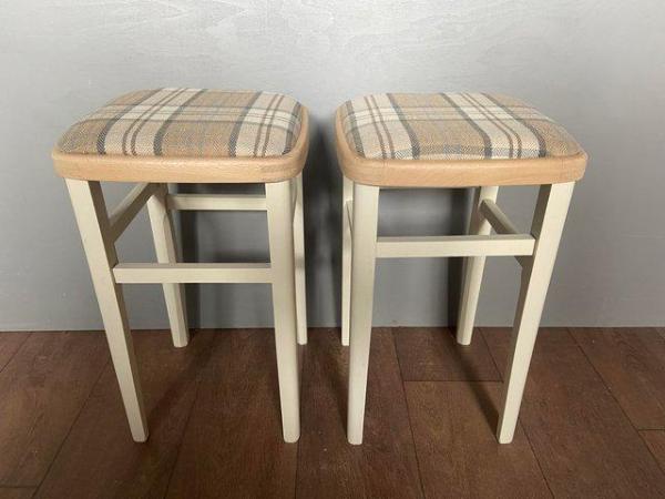Image 1 of Solid wood pair stools tartan