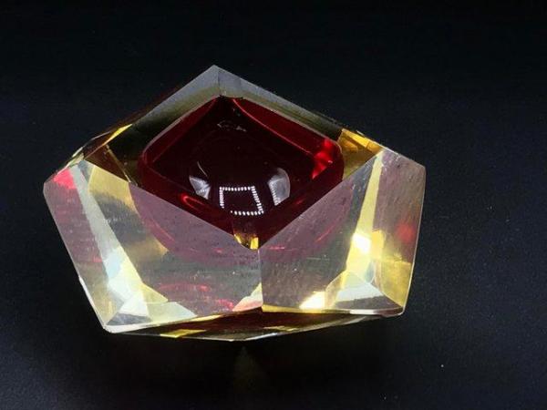 Image 3 of Murano Sommerso Red Amber facetted glass ashtray vintage
