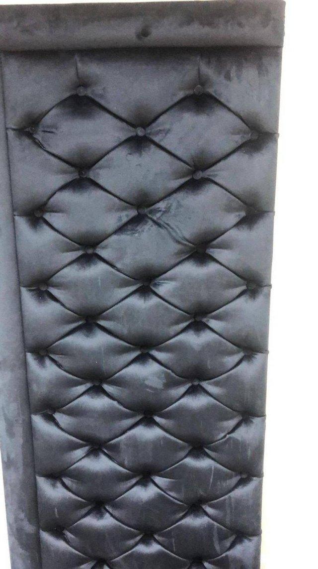 Preview of the first image of KING BLACK PLUSH HEADBOARD WITH BUTTONS.