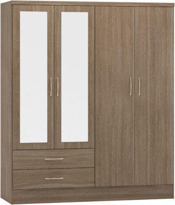 Preview of the first image of NEVADA 4 DOOR 2 DRAWER MIRRORED WARDROBE IN RUSTIC OAK.