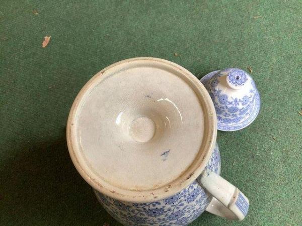 Image 2 of Blue and white vintage coffee pot transfer ware