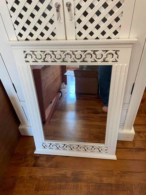 Preview of the first image of White decorative mirror - fretwork design.