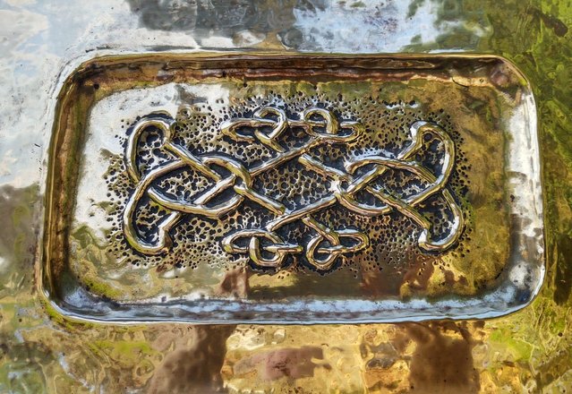 Image 1 of Arts & Crafts Repousse Hand Beaten Brass Tray
