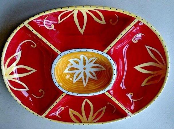Image 1 of Hand painted red & yellow earthenware serving platter