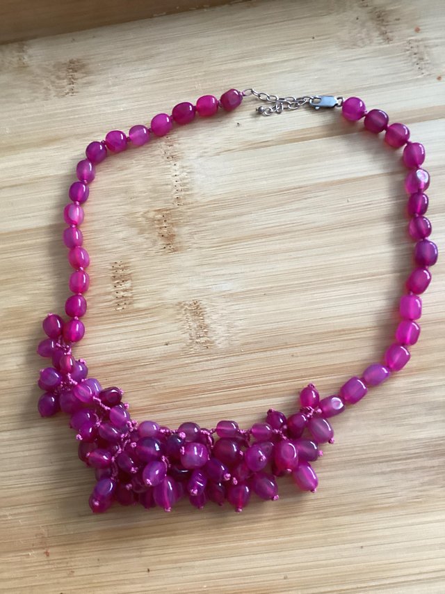 Preview of the first image of Pink Agate Necklace with 925 Silver Clasp.