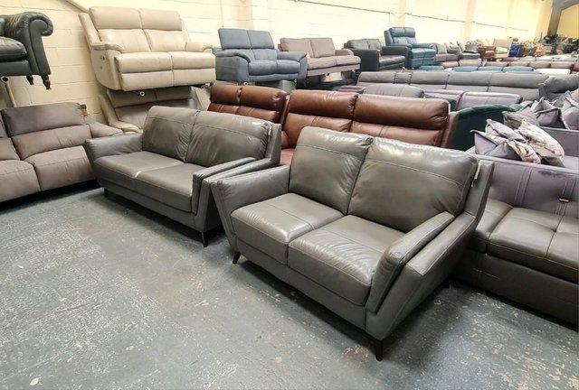 Image 5 of Ex-display Fellini grey leather 3+2 seater sofas