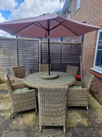 Image 3 of Large Six Seat Ratican Garden Furniture With Large Parasol
