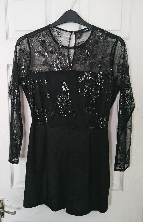 Preview of the first image of Stunning Black Lace/Sequin Playsuit By George - Size 12  B13.