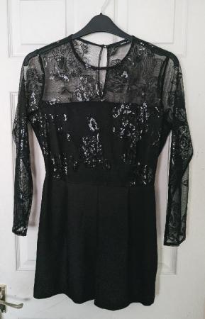 Image 1 of Stunning Black Lace/Sequin Playsuit By George - Size 12  B13