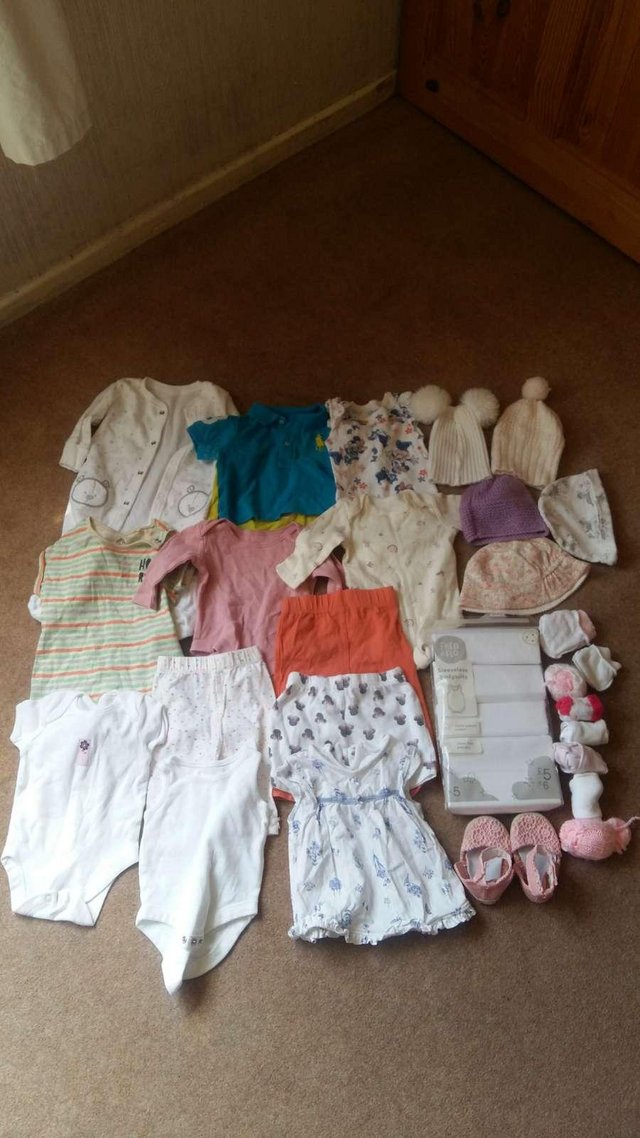 Preview of the first image of Baby girl clothes bundle, 0-3m, 95 items, £30.