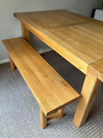 Image 3 of Solid French Blonde Oak Table plus 2 Solid Oak Beches