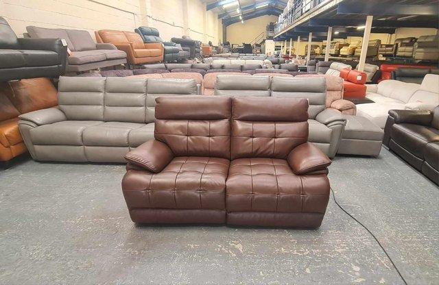 Preview of the first image of La-z-boy Knoxville brown leather recliner 2 seater sofa.