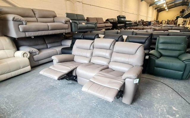 Image 10 of La-z-boy Staten grey leather electric 3 seater sofa