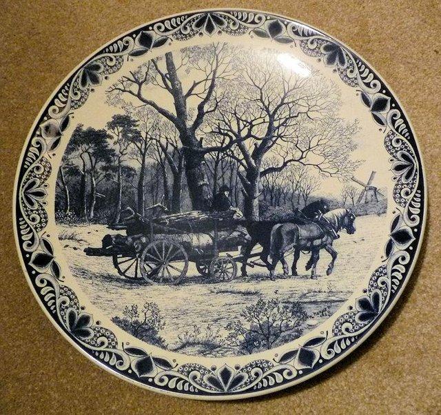 Preview of the first image of Large 15" Delfts Blauw Platter, Blue Transferware Chemkefa.