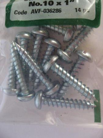 Image 3 of 12 Wood Screws Round Headed Slotted Zinc Plated No.10 x 1”