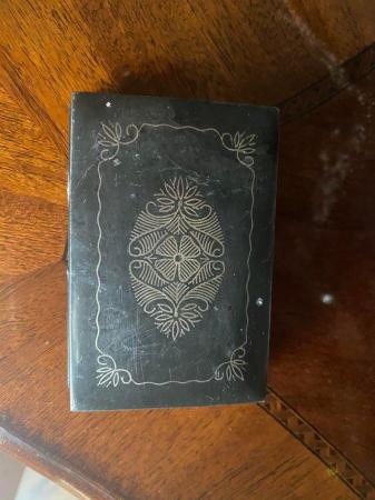 Image 3 of Antique pewter box with engraved  lid