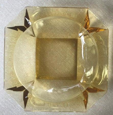 Image 1 of Vintage amber/yellow square glass ashtray.