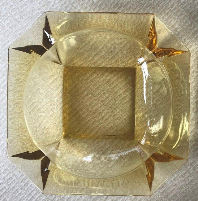 Preview of the first image of Vintage amber/yellow square glass ashtray..