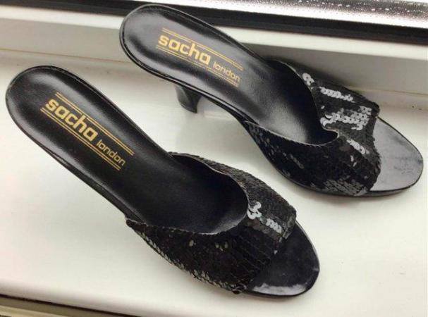 Image 4 of NEW black sequins, high heel, slip on ladies shoes