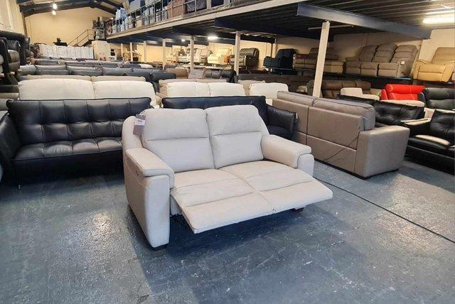 Image 3 of Parma/Strauss cream leather electric recliner 2 seater sofa