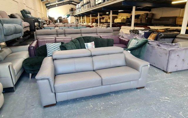 Image 2 of New Clarence grey leather 3 seater sofa bed
