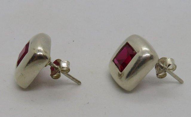 Image 2 of Sterling silver garnet vintage Art Decosquare earrings