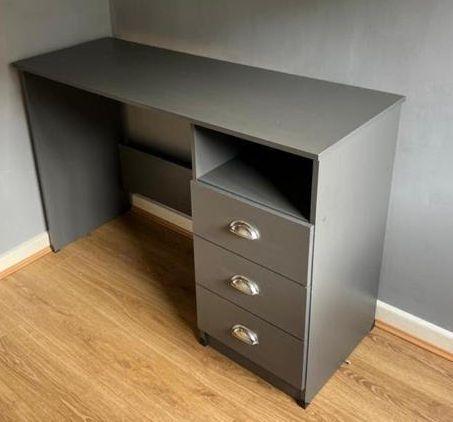 Preview of the first image of NOVA GREY 3 DRAWER DESK  FULLY ASSEMBLED HAS METAL RUNNERS.