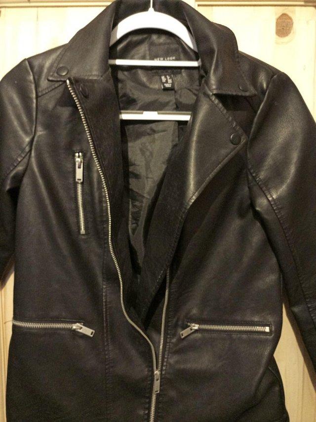 Preview of the first image of TEENAGE GIRLS LEATHER BLACK BOMBER JACKET FROM NEW LOOK.