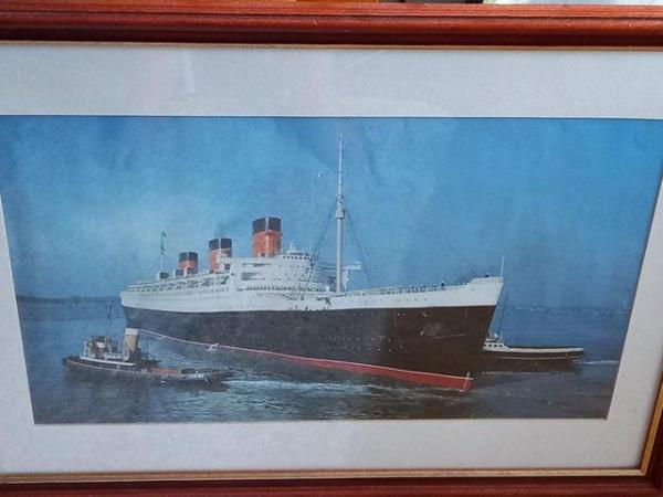 Image 1 of Picture , Ship in a oak picture frame.
