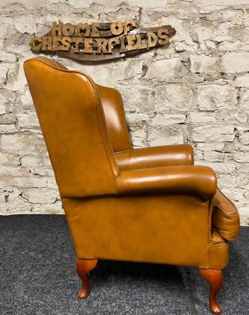 Image 2 of Queen Anne Wingbacked Armchair Tan Leather