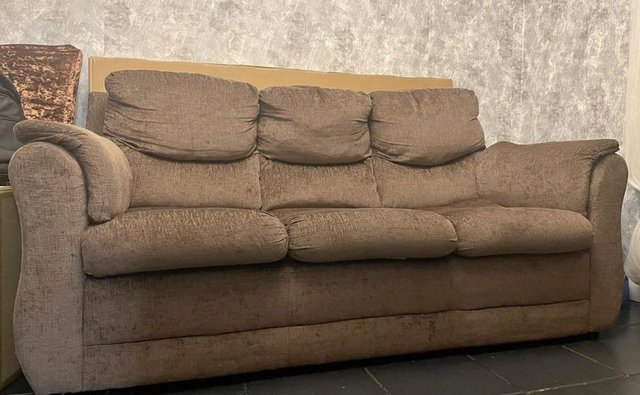 Preview of the first image of 3 seater sofa in brown fabric.