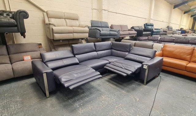 Image 13 of Torres blue leather electric recliner corner sofa