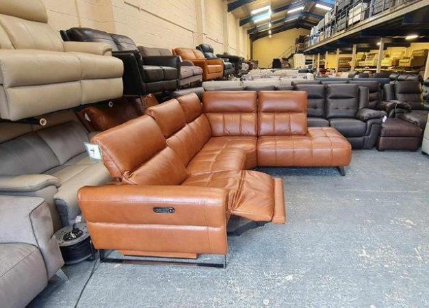 Image 9 of Packham Metz caramel leather electric recliner corner sofa