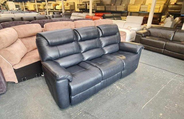 Image 12 of La-z-boy Staten midnight blue leather electric 3 seater sofa