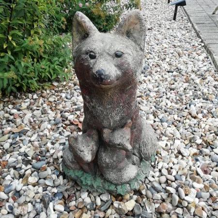 Image 2 of Fox statue for garden with cubs made from stone.