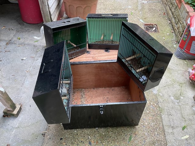Preview of the first image of 4 bird show cages with carrying case.